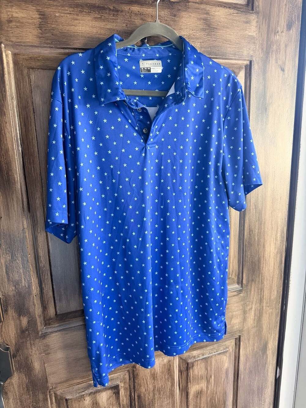 PGA Tour ProSeries Men's Blue Star Print Athletic Fit Golf Polo Shirt XL
